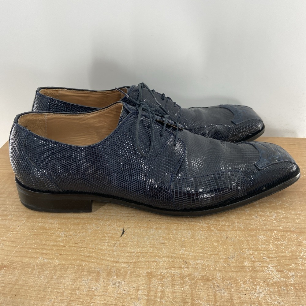 David Eden Mens Genuine Crocodile/ Lizard Dark Blue Dress Shoe Size 14